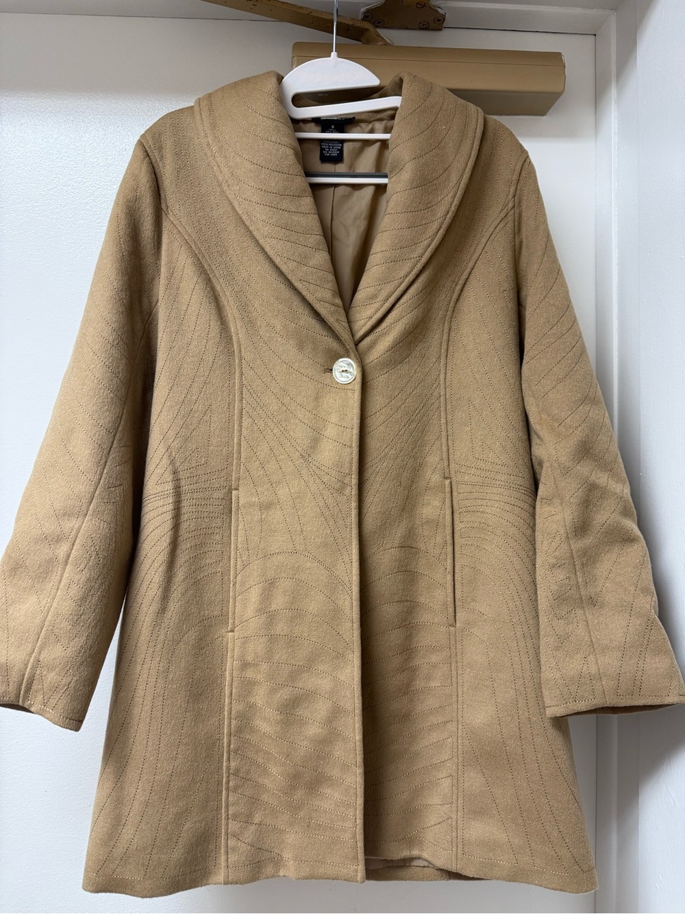 Dialogue Camel Wool Cashmere Blend Embroidered A-Line Car Coat Jacket Size 6